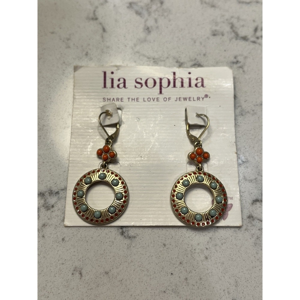 New lia sophia ALICANTE earring-gold matte hoop drop dangle